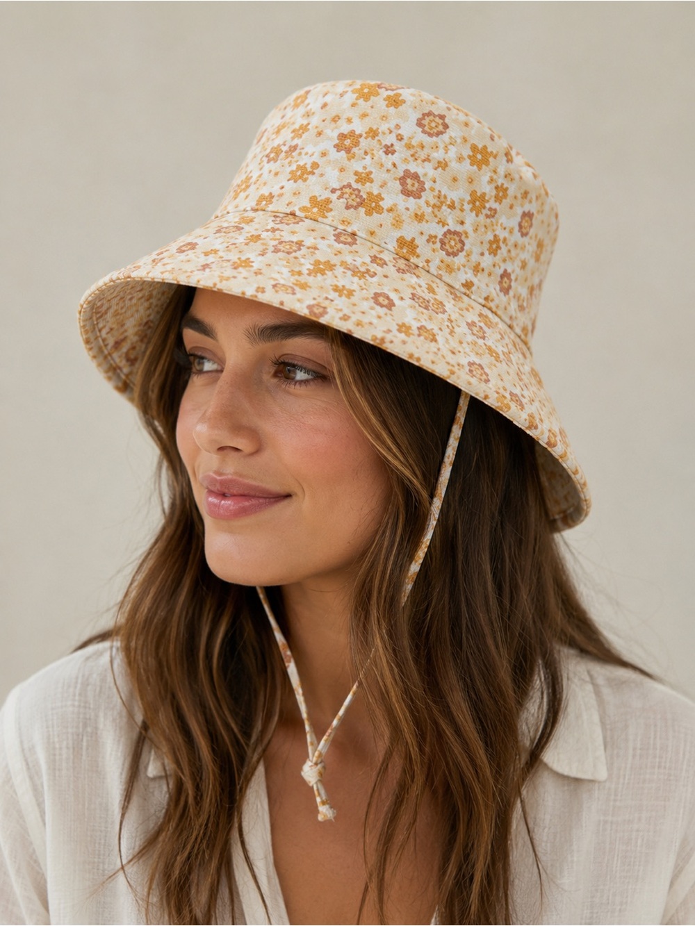 Lack of Color Holiday Bucket Hat Sunshine Bloom Floral Boho Sun Hat Cream Orange